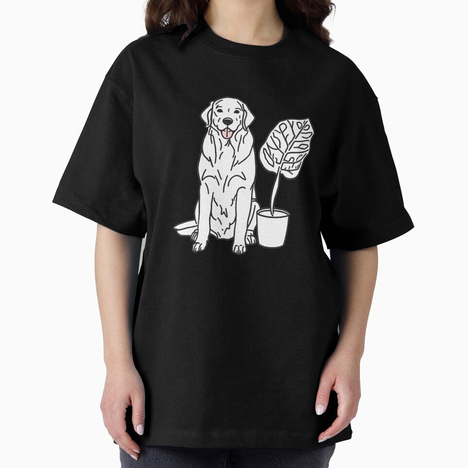 Golden Retriever & Fiddle Leaf Fig | Urban Jungle Pet Art by NavyB7480