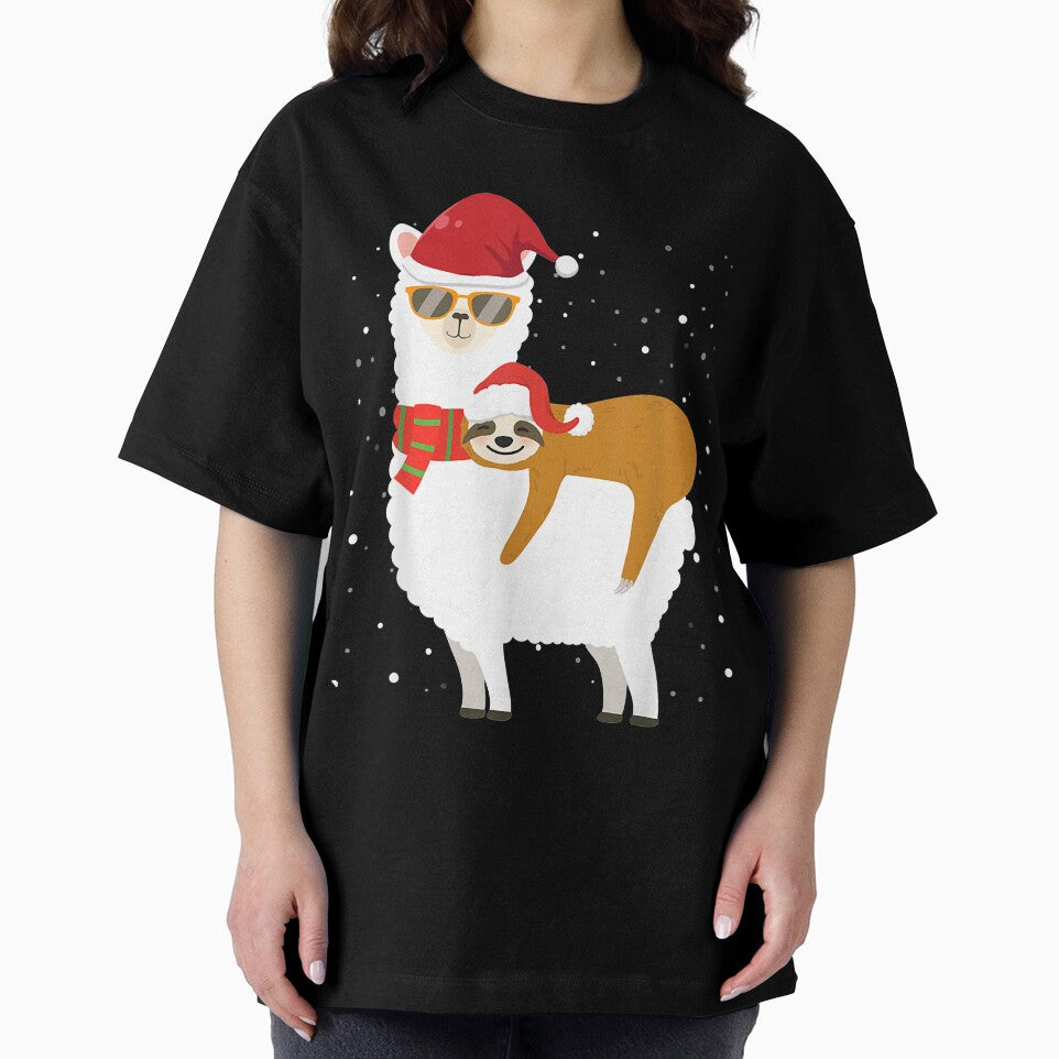 Sloth Riding Llama Funny Santa Hat Christmas Pajama by NormaEng