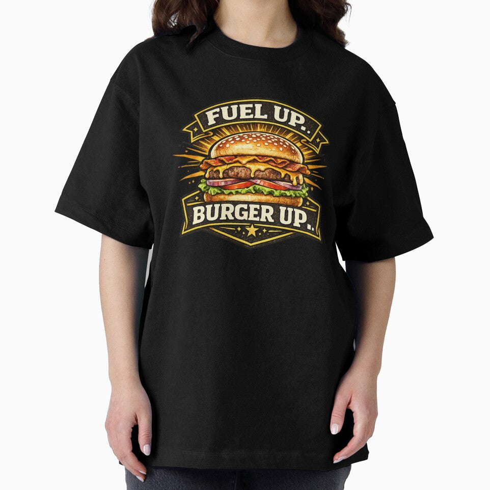 Fuel Up Burger Up: Motivational Badge Energy Cheeseburger Design by irfanshikh