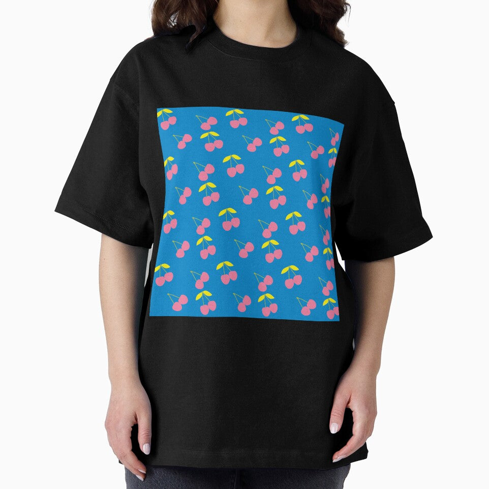 Retro Cherry Pattern _Elegant Bright Blue Pink Yellow by Mimi Huang
