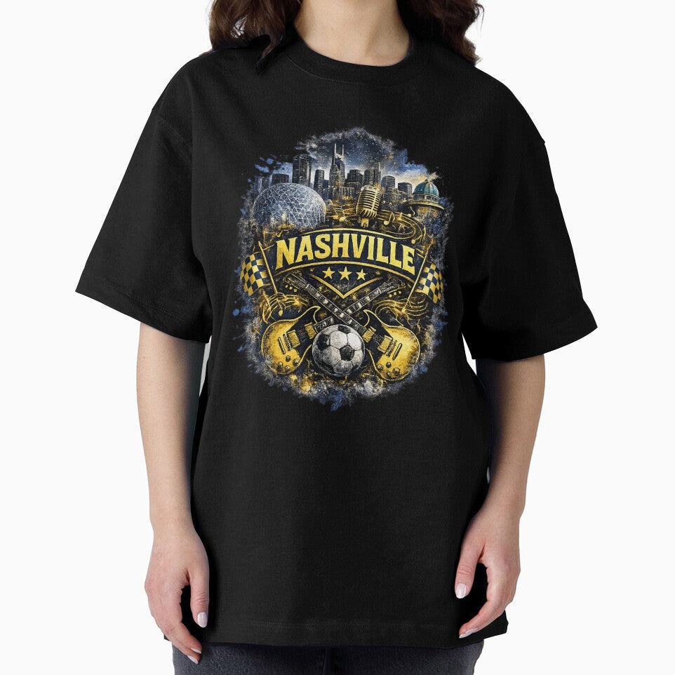 Nashville Soccer Crest Design – Music City Football Artwork, Guitar Sports Graphic, Nashville Fan Apparel, USA Soccer Design by GarnerSupplyCo
