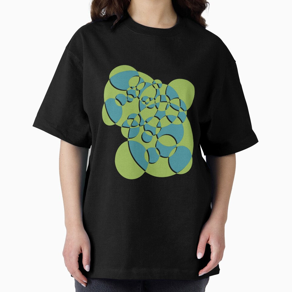 Overlapping Circles - Green and Blue - Shadow and Outline by Miranda Benson