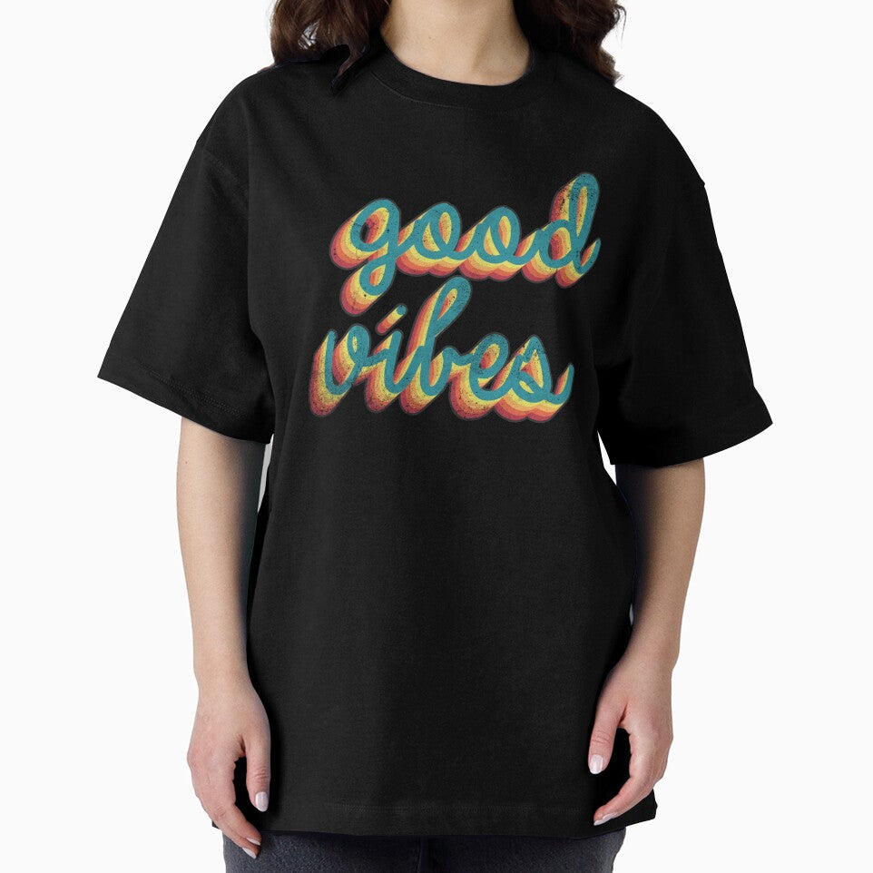 Colorful 80s Retro Palette Good Vibes 3D Extruded Text Distressed Script Typography by Cawaiico