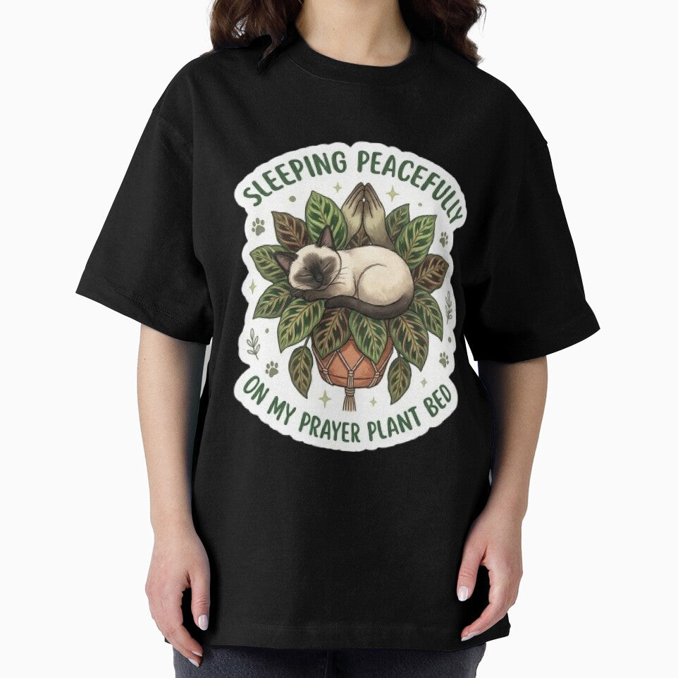 Sleeping Cat on Prayer Plant Bed - Cute Calathea Botanical Sticker by Barkashow