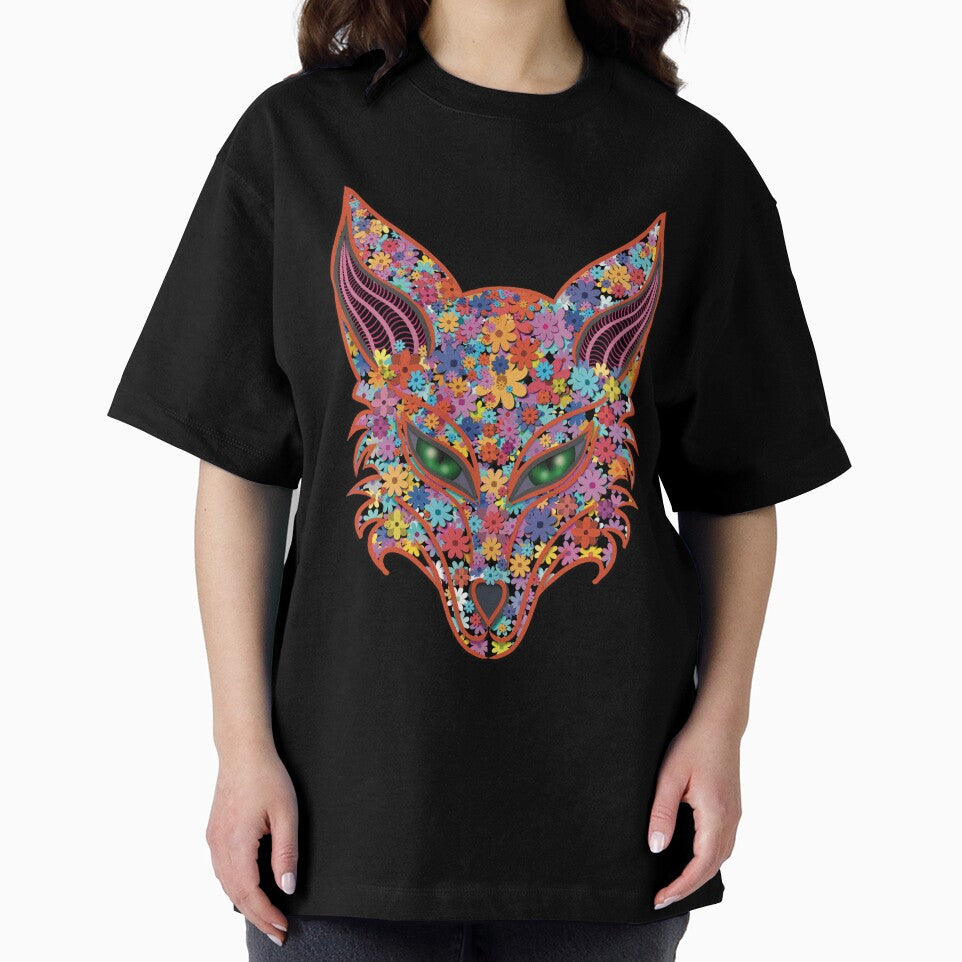 Floral Fox Art – Vibrant Flower Fox Head with Green Eyes by Elizarfa