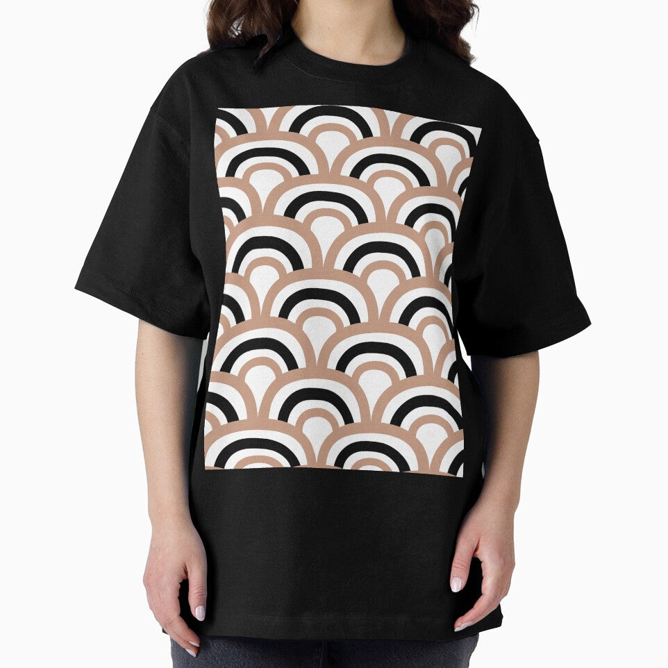 Tan Black and White Scallop stripe Pattern Pairs DE 2022 Popular Color Chinook Salmon DET456 by ColorOfTheYears