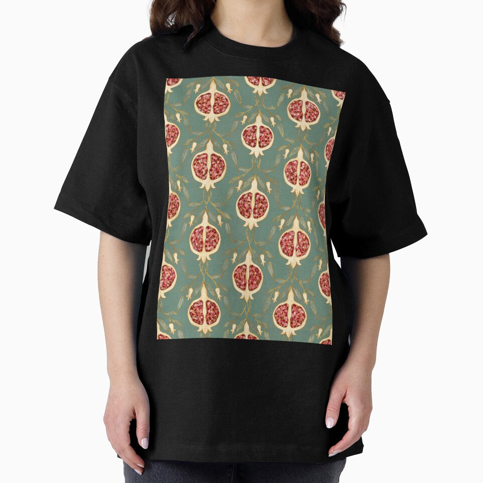 Pomegranate Pattern Sage Green Background by Octavia Soldani