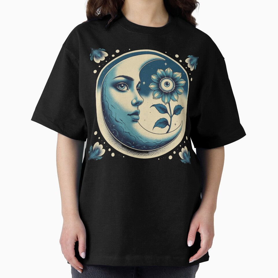Retro Psychedelic Moon Face Sticker – All-Seeing Flower Art by shlepyart