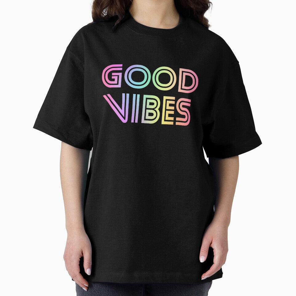 Gradient Rainbow Spectrum Stripes 3D Extruded Retro Vintage Sans Serif Display Typography Good Vibes Quotes by Cawaiico