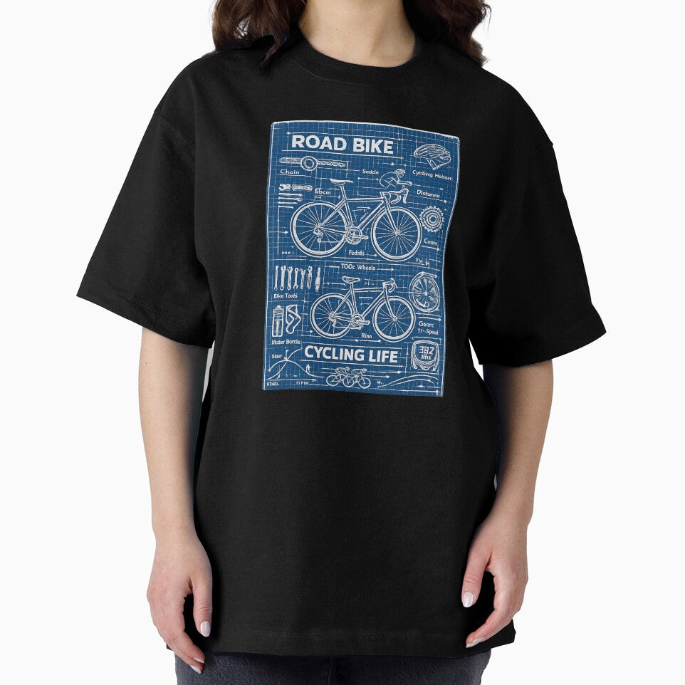 Cycling Blueprint – Road Bike Technical Schematic Tee by VeloForge