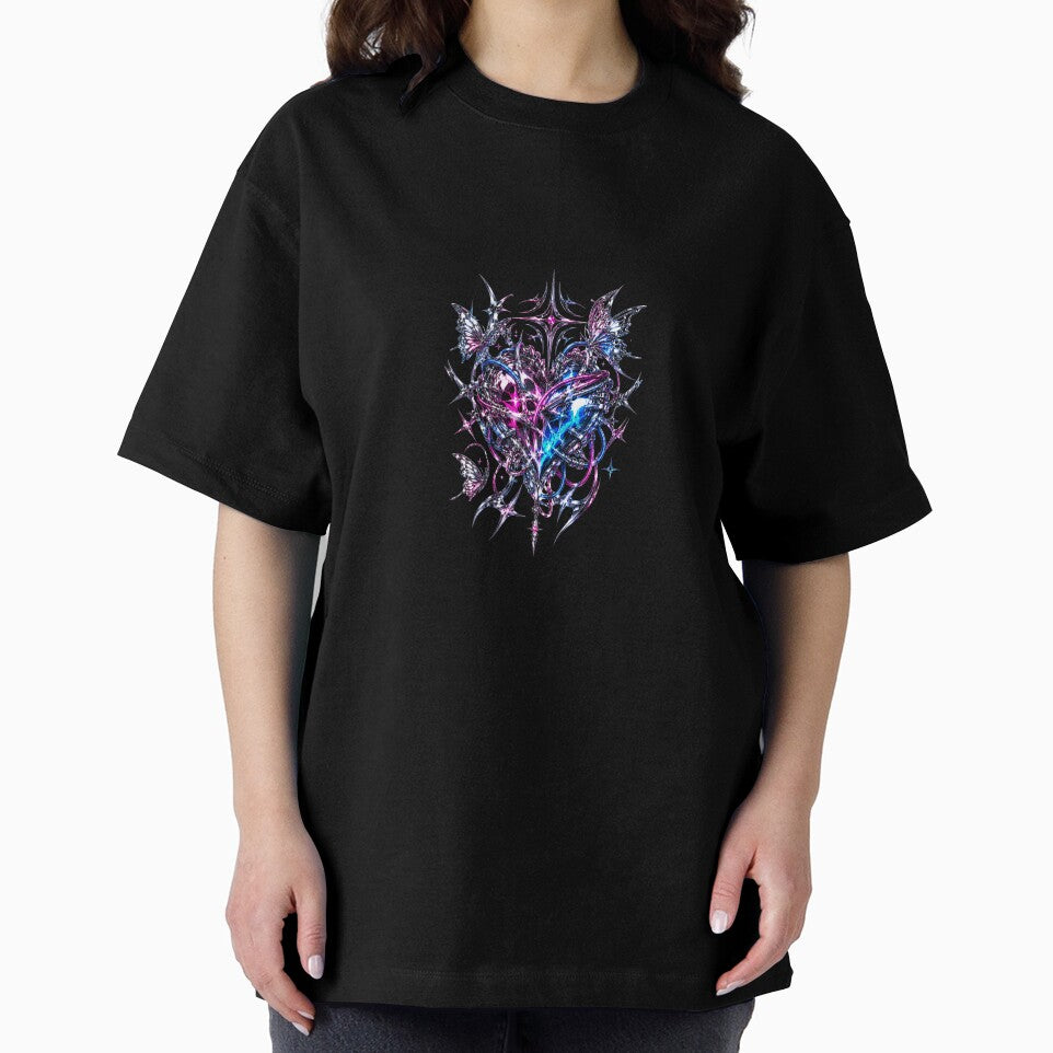 Cyber Heart - Edgy Y2K Liquid Chrome Tribal Graphic by liamquynh34