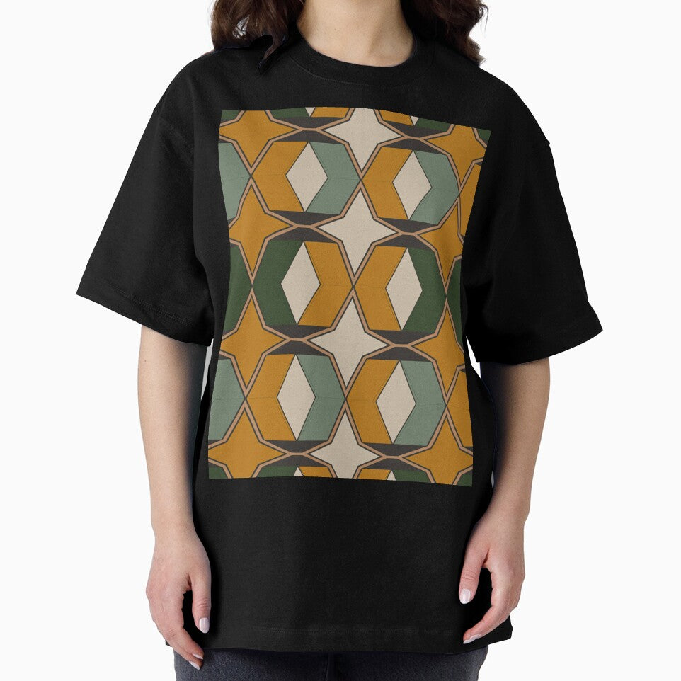 Seamless Geometric Moroccan Tile Pattern in Mustard Green and Beige by Midnight Veil Designs