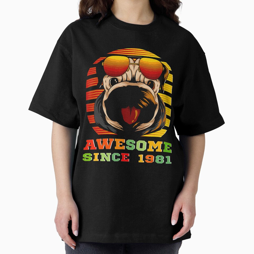 Birthday Vintage Pug Dog Puppies Awesome Since 1981 Tee Gift Love by BargerStore