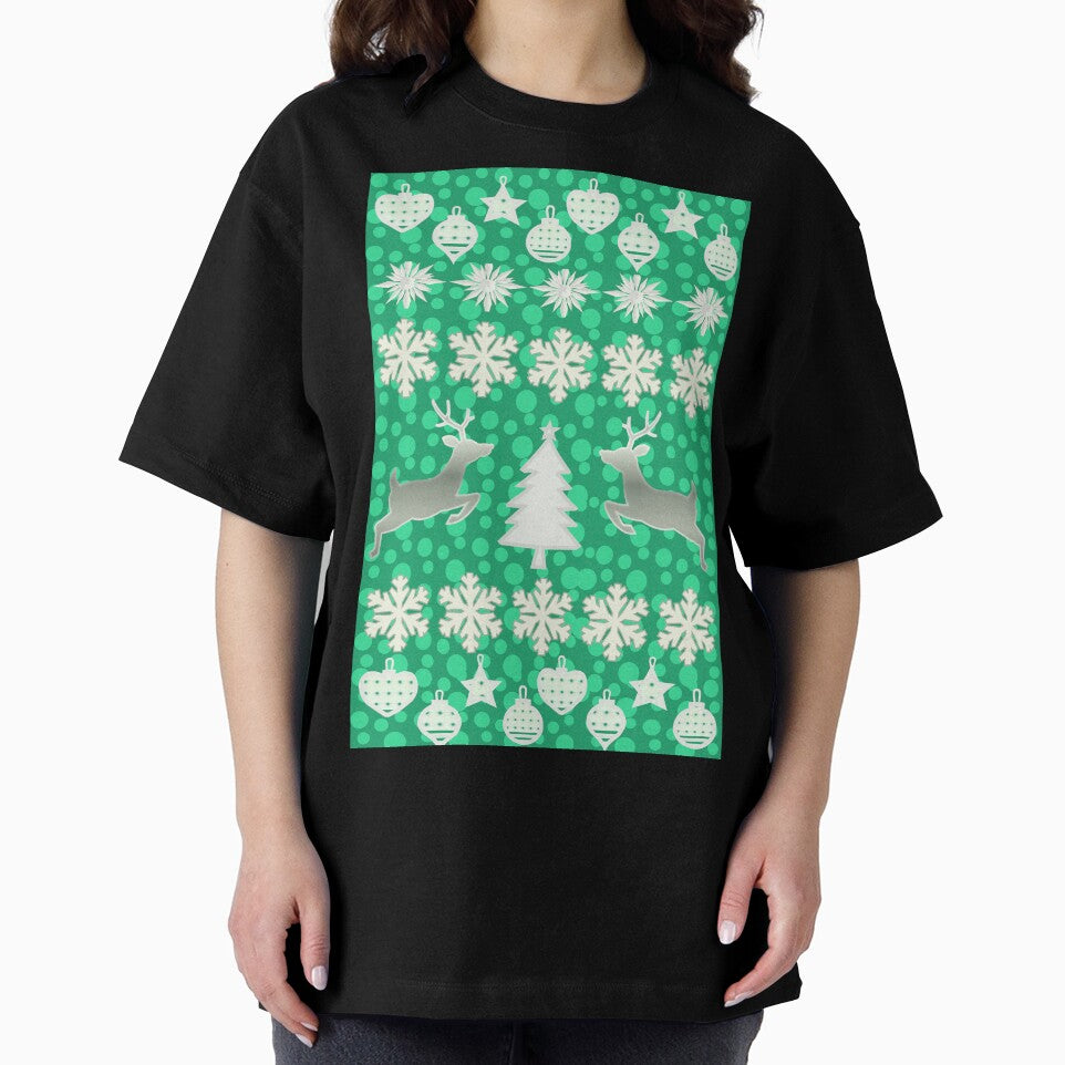 Green Christmas Reindeer & Snowflake Seamless Pattern by HopeAndHustle