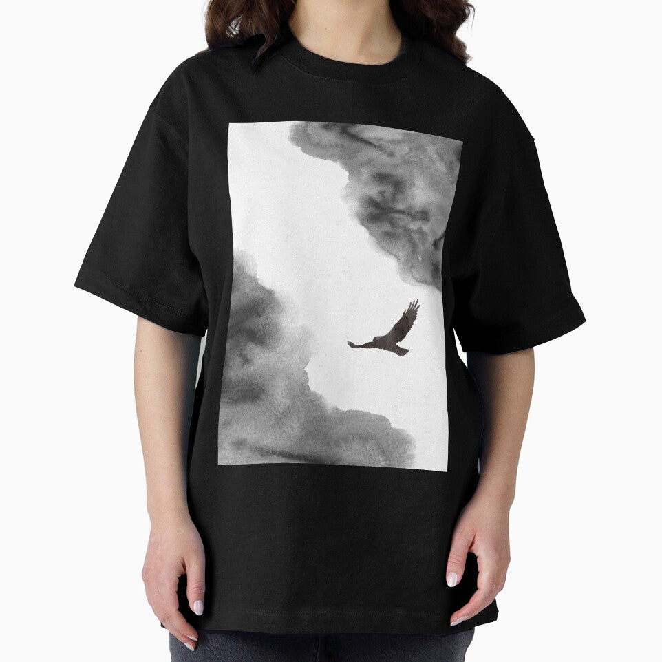 Watercolour landscape in black and white. Minimalist art bird. Abstract bedroom decor. by VDistractions
