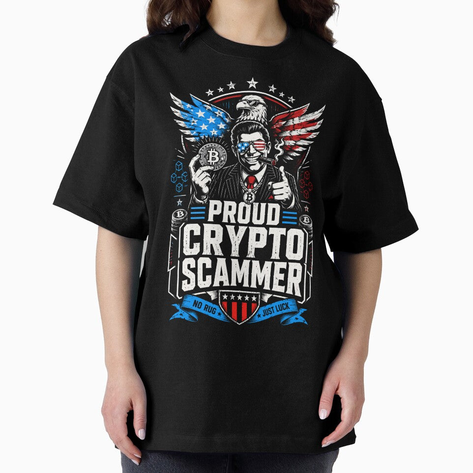 Proud Crypto Scammer Patriotic Bitcoin Satire by Victor Shadehorn