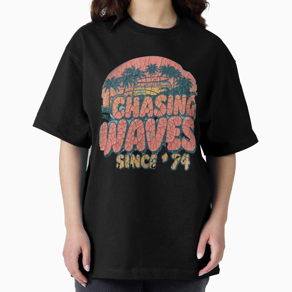 Chasing Waves Since 74 - Distressed Retro Surf Sunset & Camper Van by Melian Vintage