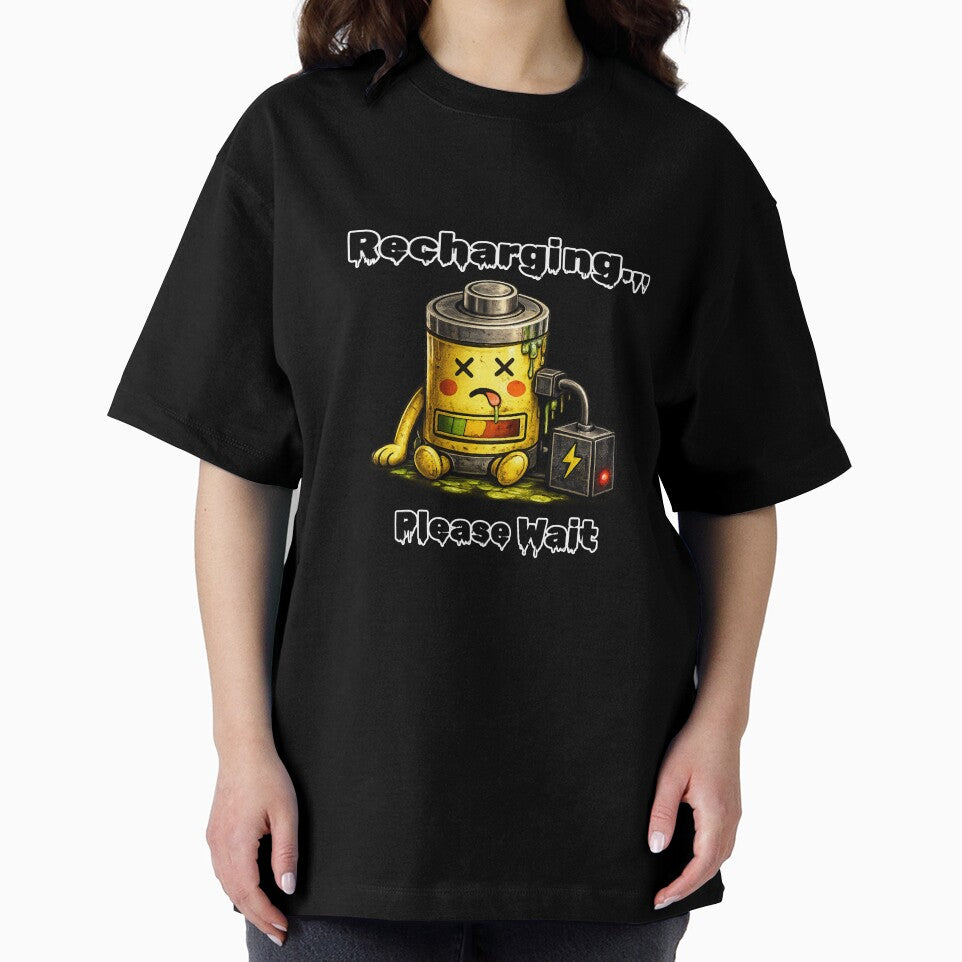 Recharging Please Wait Shirt – Social Battery Low Funny Introvert Aesthetic Tee by DesignTeamHub