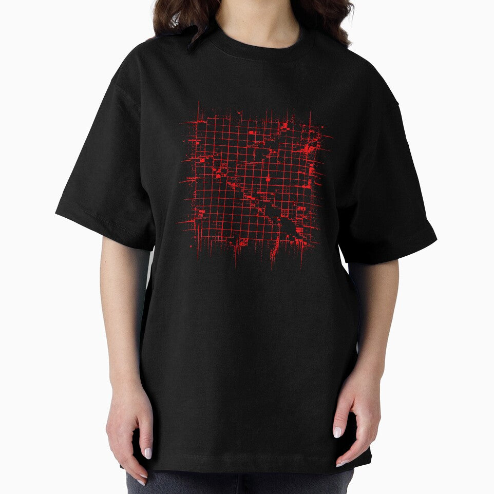 Glitch Grid Distortion Shirt – Cyberpunk Red Abstract Matrix Design by UnglaublichGut