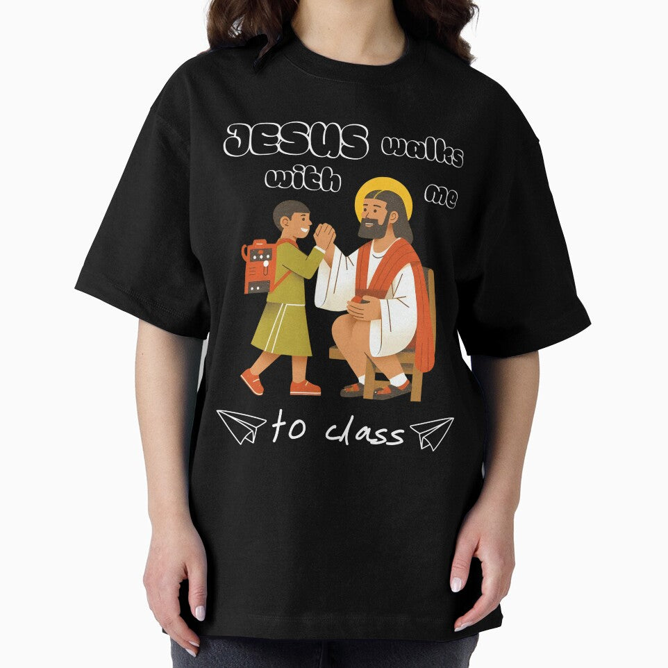 "Jesus walks with me to class" Back to School Blessed T-shirt by OrtegaGrace