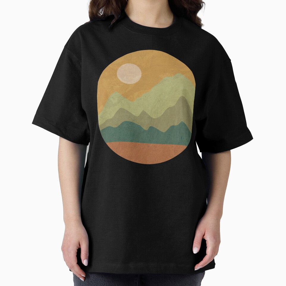 Retro Sunset Landscape Circle Vintage Earth Tone Nature Design by TickleTeeCo