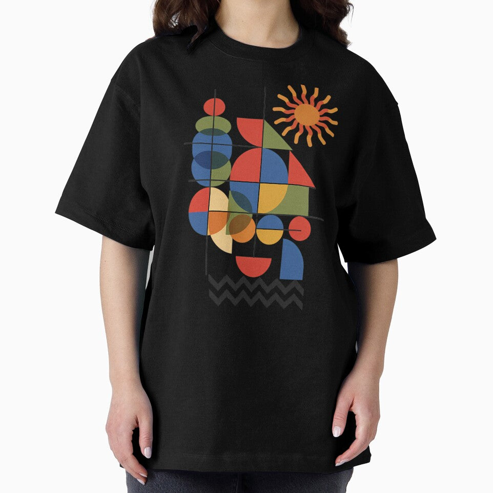 Geometric Sun Abstract Art Bauhaus Style Colorful Shapes Design by ViviNyks
