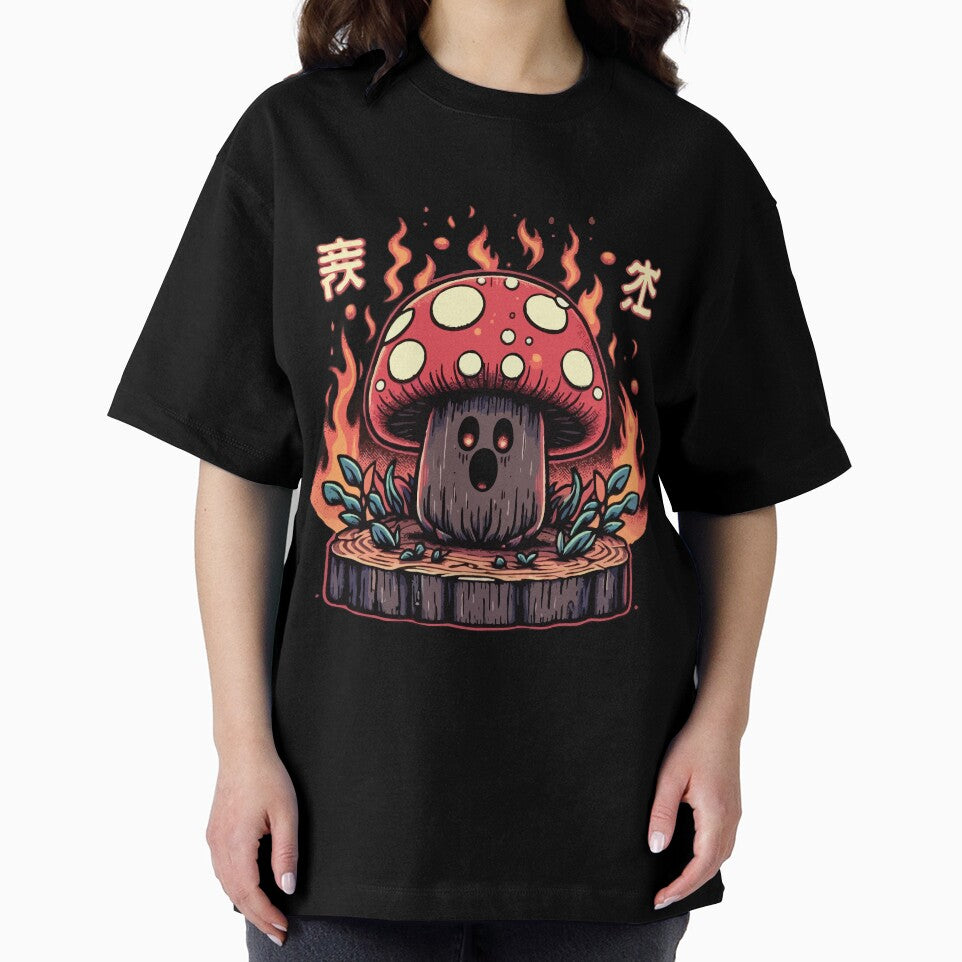 Cute mushroom on fire by Emegan Print Art