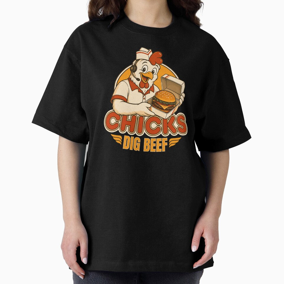 Chicks Dig Beef – Retro Chicken Burger Mascot by KennyTheBartender