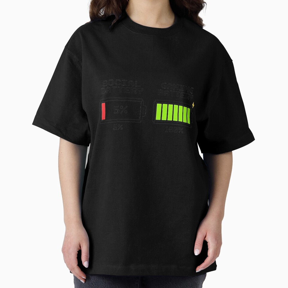 Social Battery 5% Gaming Battery 100% Funny Gaming T-shirt Introvert Gift by XPDrop