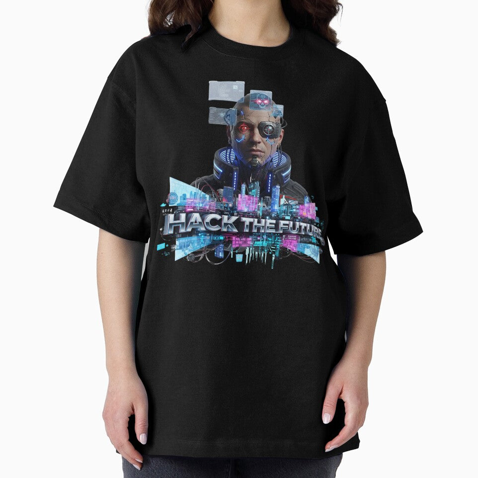 Cyberpunk Hacker with Bionic Eye and Neon City by newvisionart191