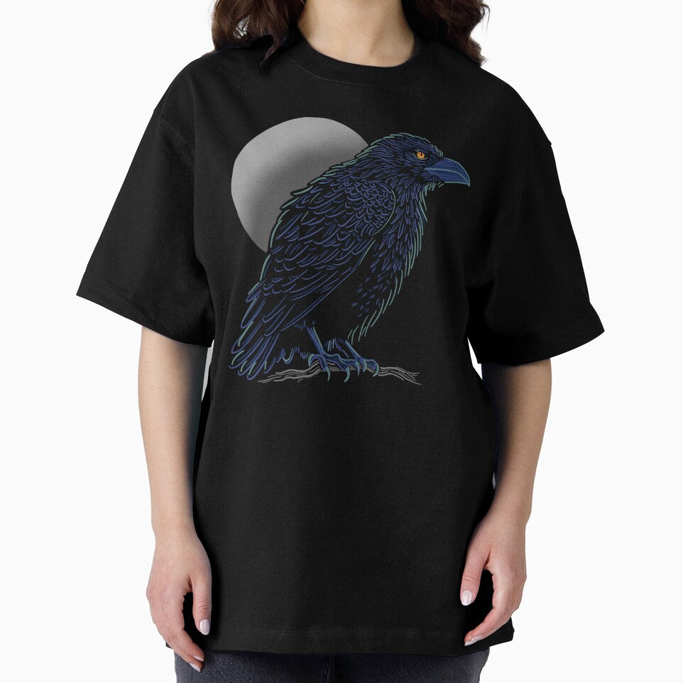Crow design in blue and light green colors with full moon by DaveDanchuk