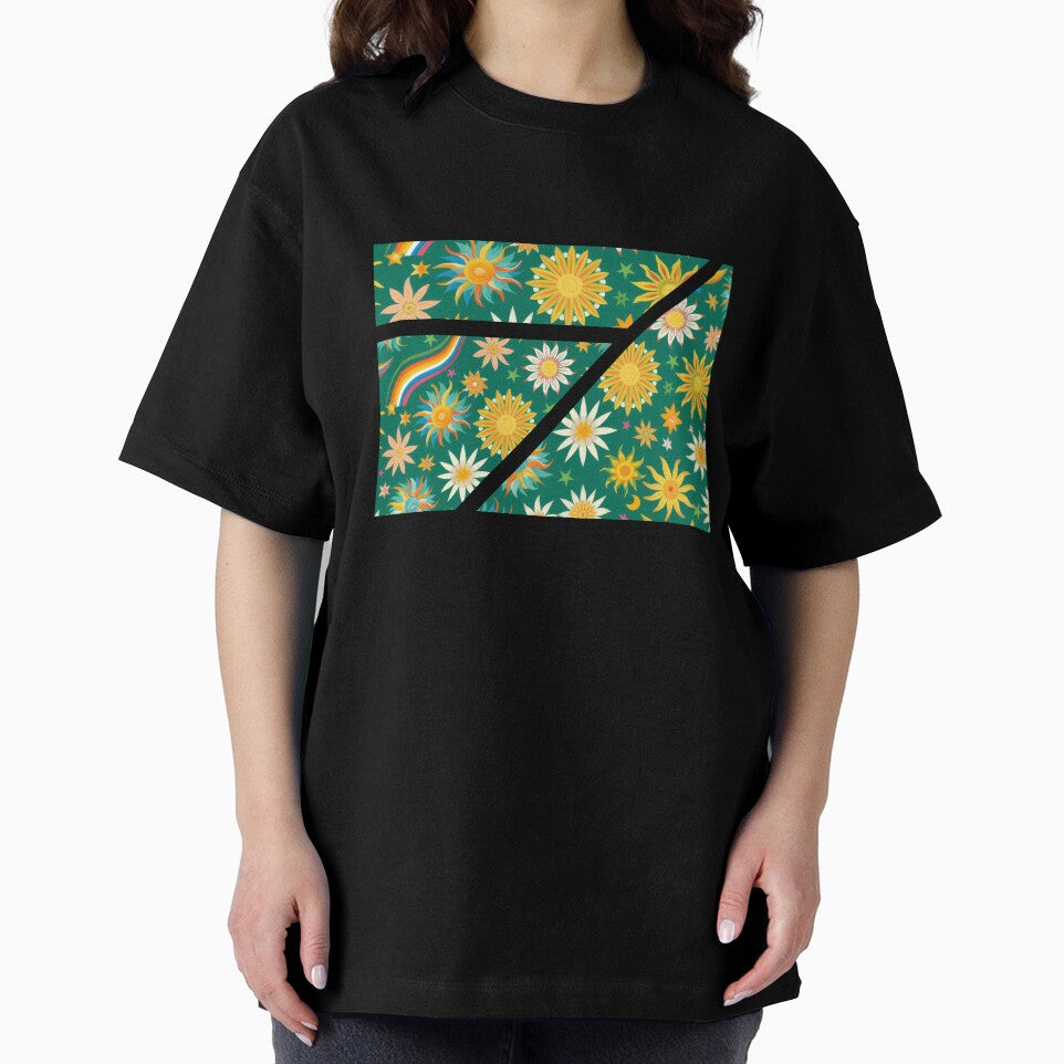 Yellow & green groovy flower & rainbow print by PrettyPinkSkies