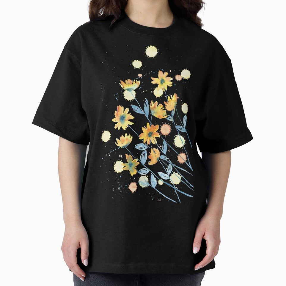 Yellow flowers with blue and orange details by cesartorresart