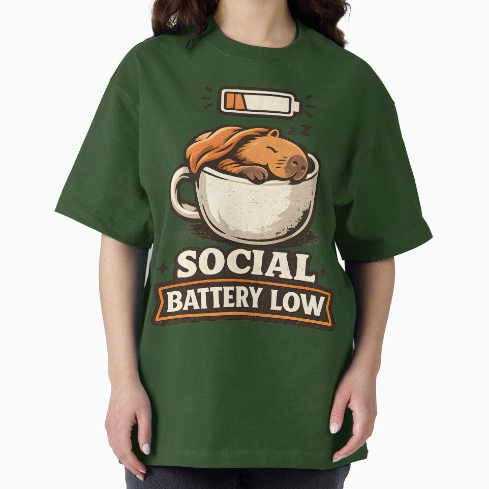 Social Battery Low Capybara Coffee Mug Shirt  Funny Introvert Humor Retro T-Shirt by  MAD's Recreation Studio