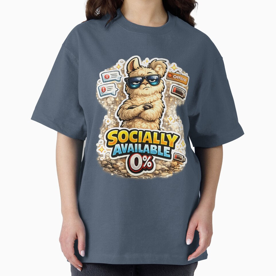Socially Available 0% Funny Llama Introvert Meme Sticker – Sarcastic Social Battery Animal Design by lazygum