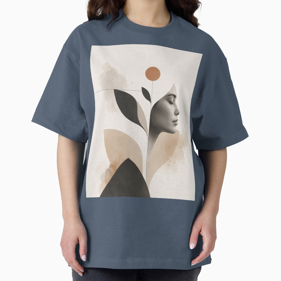 Minimalist Woman Profile Geometric Leaf Terracotta Sun Wall Art Print by Leogasup