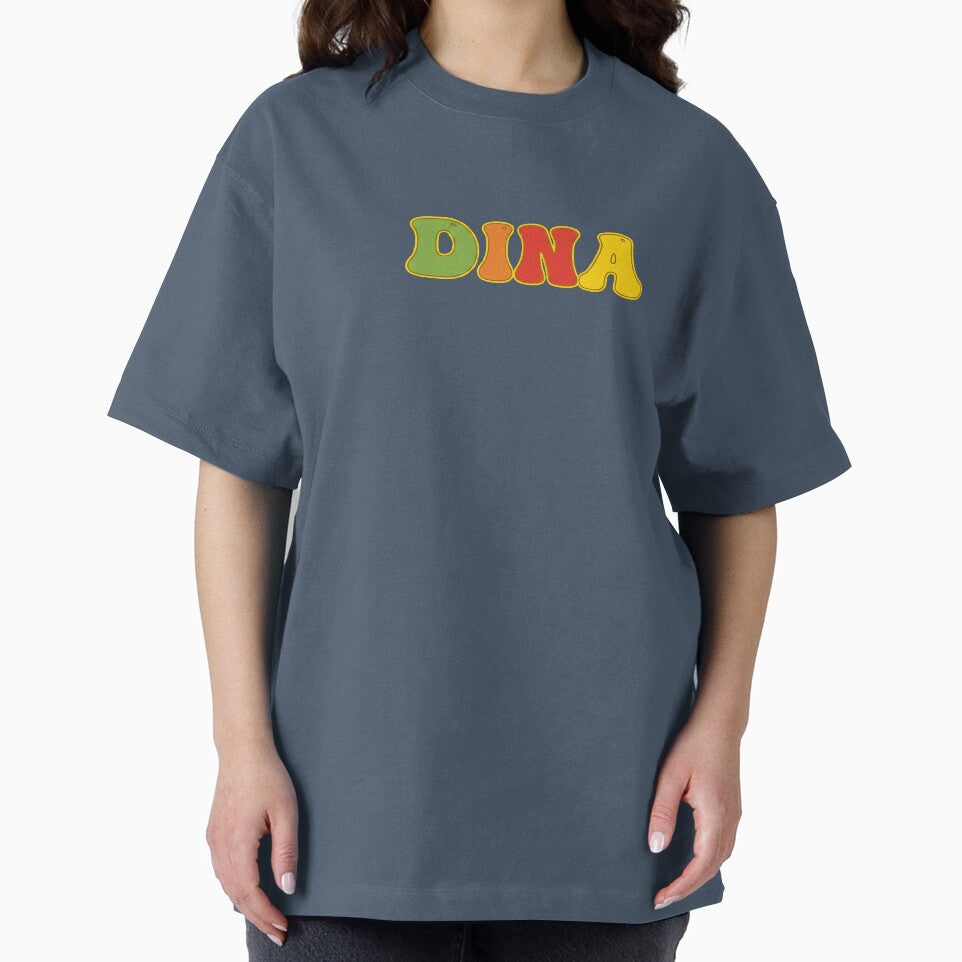 ❤️ Dina Personalized Name Wavy Retro Shirt, Coffee Mug, Sticker Gift by HelixPedia