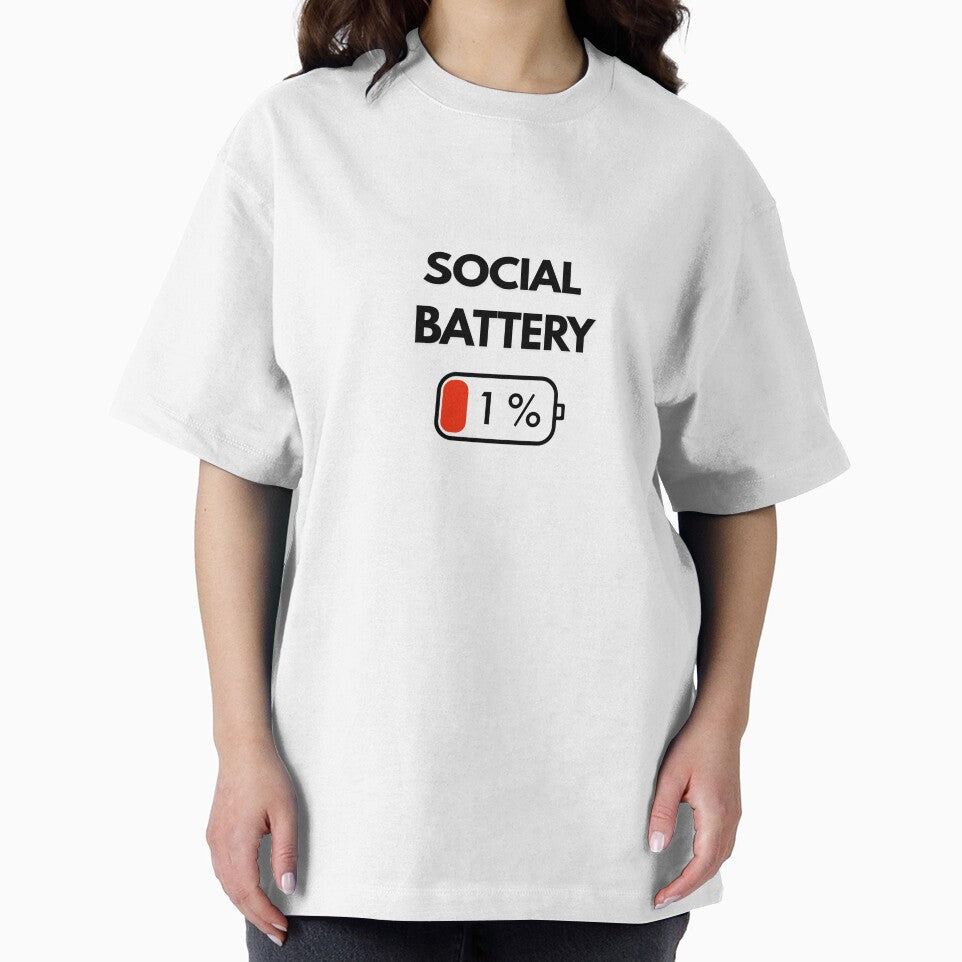 Social Battery 1% | Funny Introvert T-Shirt | Socially Drained Design Graphic Tee by KBizofficial