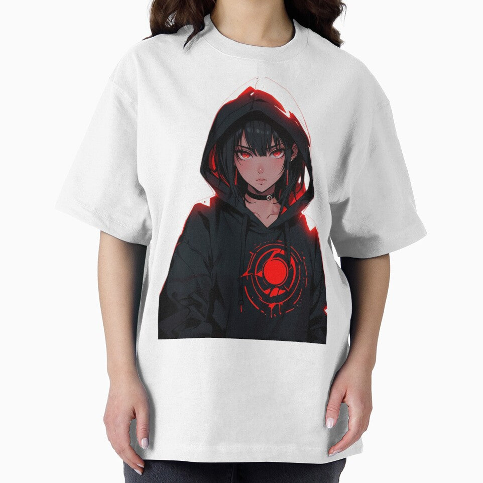 Edgy Anime Girl Hoodie Graphic Red and Black Aesthetic by AnimDream