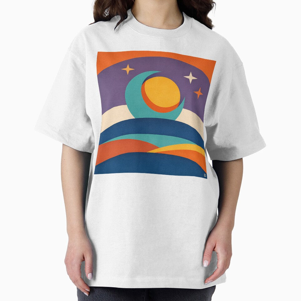 Sun and Moon Over Layered Cosmic Hills by InkSmithery