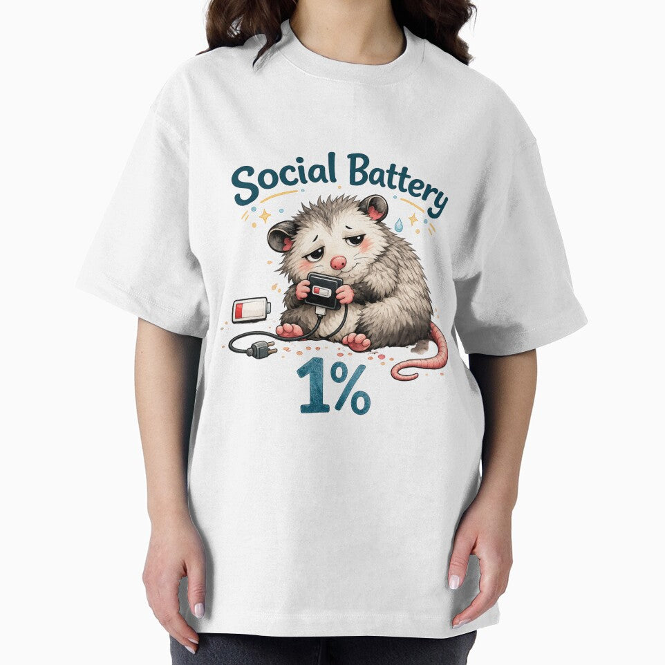 Social Battery 1% Cute Possum Meme Sticker | Introvert Anxiety Humor | Tired Opossum Animal Design by Doodle ⭐⭐⭐⭐⭐
