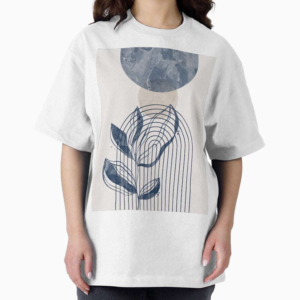 Mid-century modern botanical, lines and shapes in blue and beige by ArticraftShop