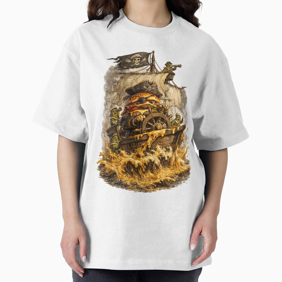 Pirate Burger Captain Sailing Cheese Seas | Funny Burger Pirate Vintage T-Shirt Sticker by irfanshikh