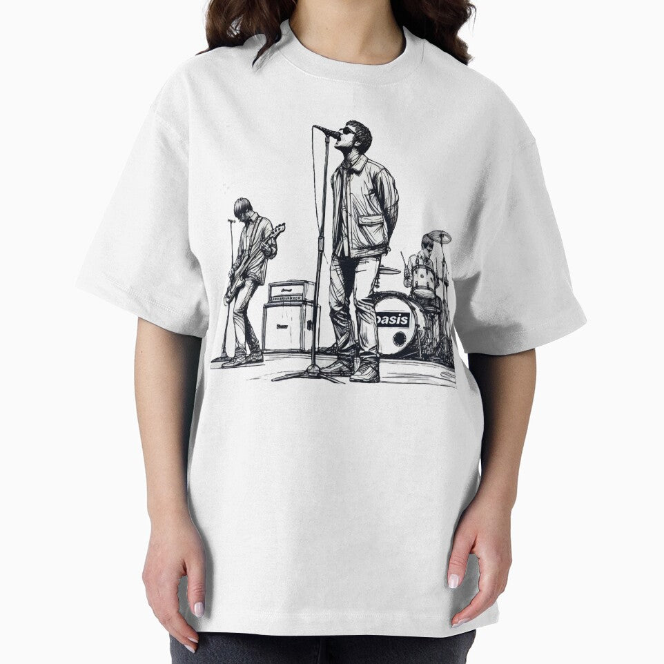 Minimalist Line Art of Oasis Performing – Retro Britpop Band Design by SmartProof Branding