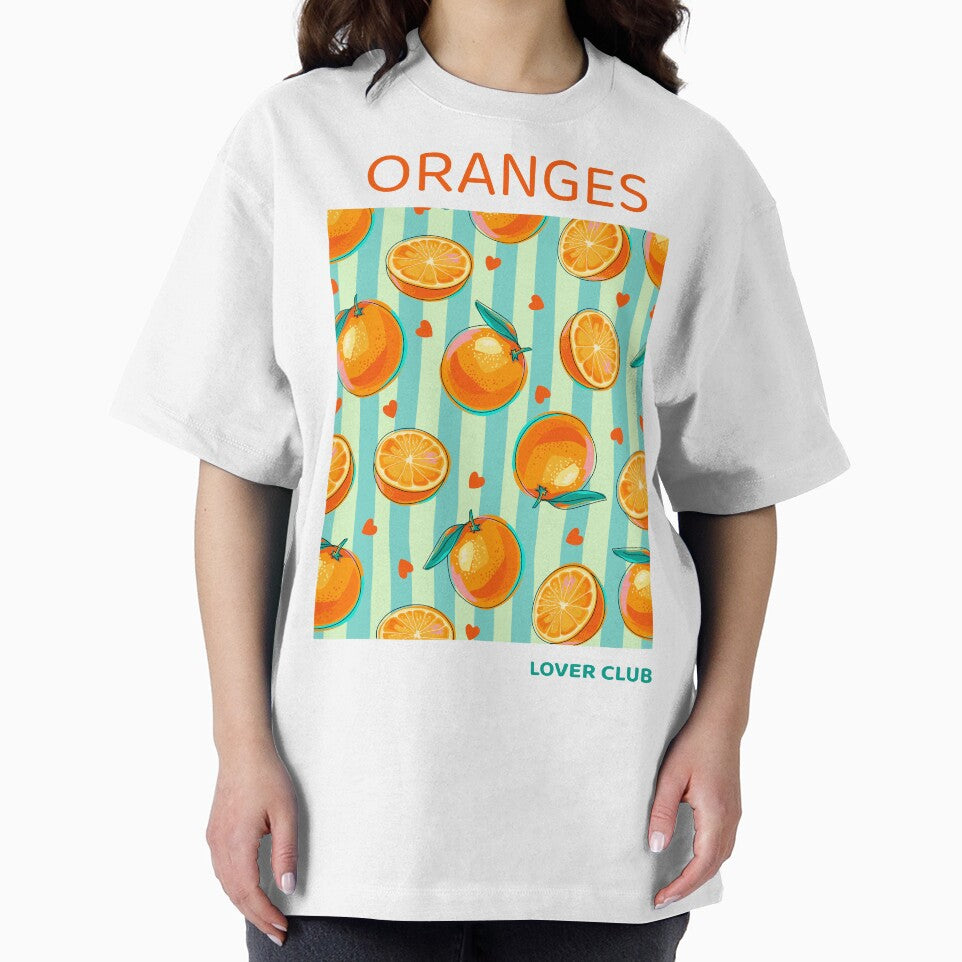 Cute Orange Pattern on Striped Background Retro Citrus Fruit Design by Skryp-art