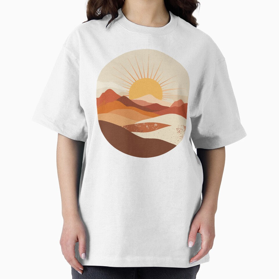 Boho Desert Horizon Wall Art - Mid Century Modern Sunset Circle Print by BestChoiceService