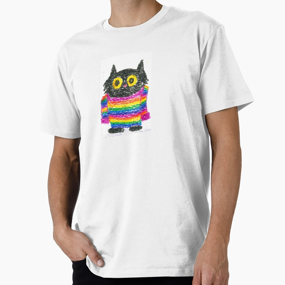 Black Cat in Oversized Rainbow Sweater by potterspatch
