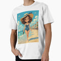 Retro beach scene featuring a stylish woman by Ponted