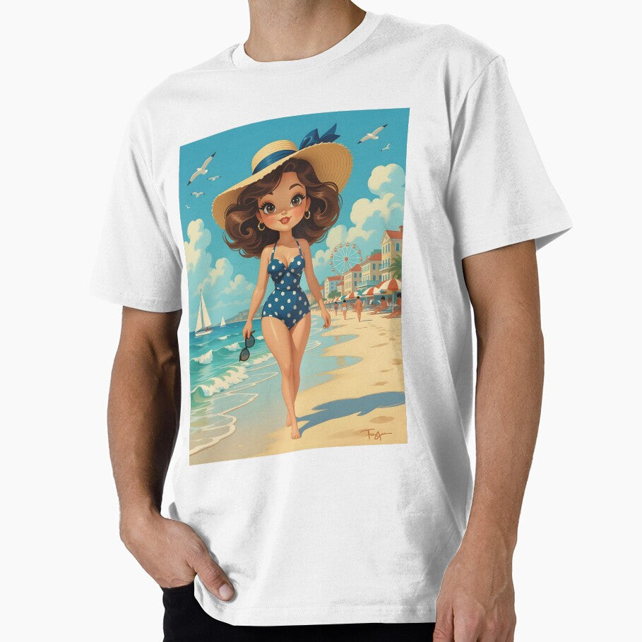 Retro beach scene featuring a stylish woman by Ponted