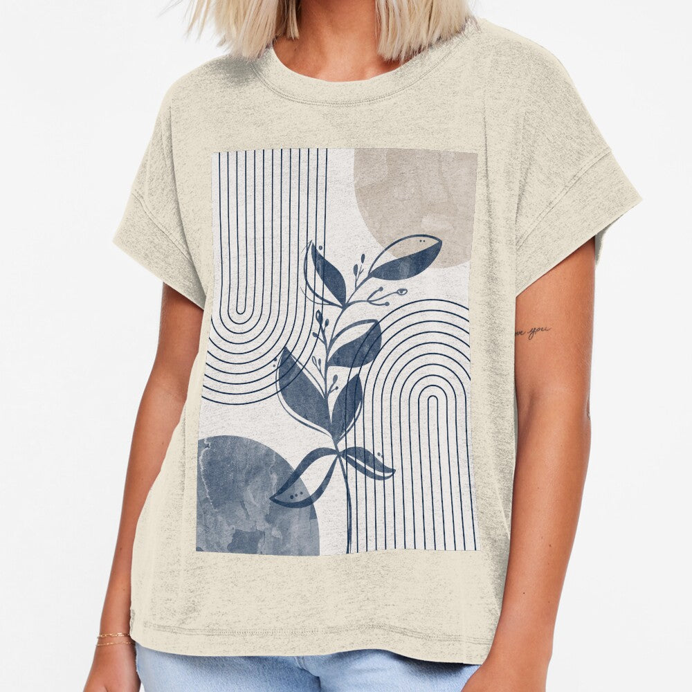 Mid-century modern botanical, lines and shapes in blue and beige B by ArticraftShop